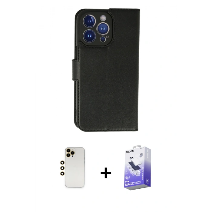 MARSİLYAN™- iPhone 13 Pro Max Kılıf Siluet Işık Serisi - Siyah Bilvis 5in1 5D Magic Hayalet Cam Ekran Koruyucu + Shine Kamera Lens - GD