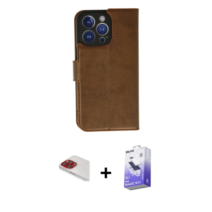MARSİLYAN™- iPhone 13 Pro Max Kılıf Siluet Işık Serisi - Siyah Bilvis 5in1 5D Magic Hayalet Cam Ekran Koruyucu + Pers Alüminyum Kamera Lens - KI