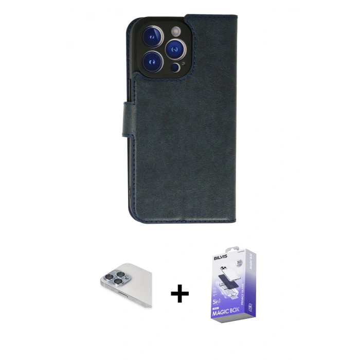 MARSİLYAN™- iPhone 13 Pro Max Kılıf Siluet Işık Serisi - Siyah Bilvis 5in1 5D Magic Hayalet Cam Ekran Koruyucu + Pers Alüminyum Kamera Lens - SABE