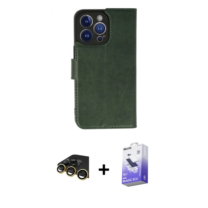 MARSİLYAN™- iPhone 13 Pro Max Kılıf Siluet Işık Serisi - Siyah Bilvis 5in1 5D Magic Hayalet Cam Ekran Koruyucu + Raze Metal Kamera Lens - GD