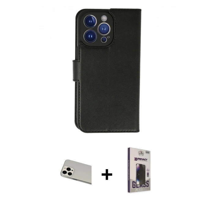 MARSİLYAN™- iPhone 13 Pro Max Kılıf Siluet Işık Serisi - Siyah Bilvis Hayalet Cam Ekran Koruyucu + Rainbow Kamera Lens Koruma Cam - BZ