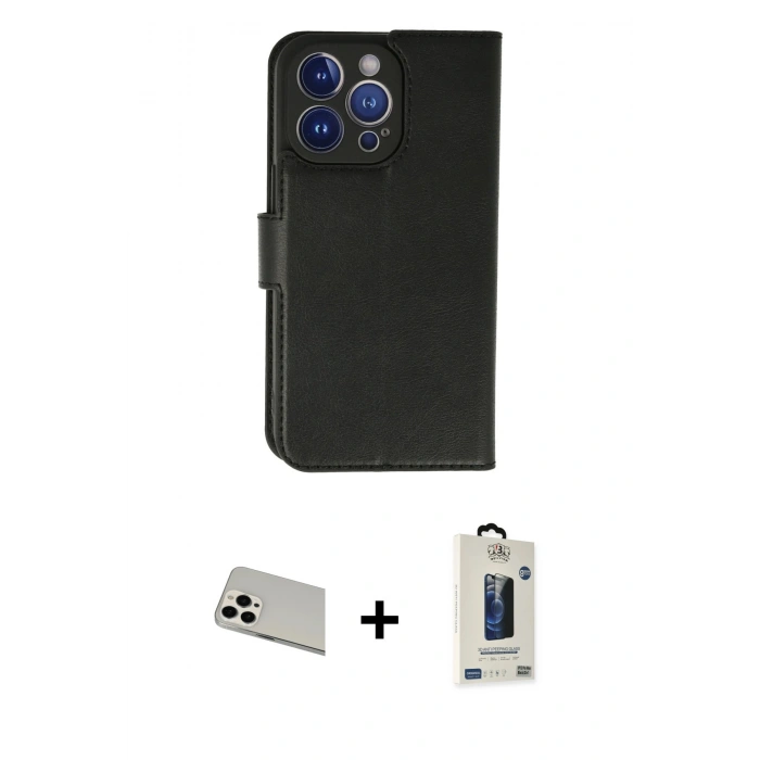 MARSİLYAN™- iPhone 13 Pro Max Kılıf Siluet Işık Serisi - Siyah Bilvis Hayalet Cam Ekran Koruyucu + Rainbow Kamera Lens Koruma Cam - BZ