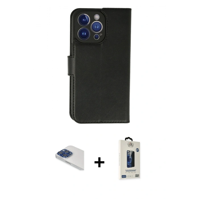 MARSİLYAN™- iPhone 13 Pro Max Kılıf Siluet Işık Serisi - Siyah Bilvis Hayalet Cam Ekran Koruyucu + Pers Alüminyum Kamera Lens - LT