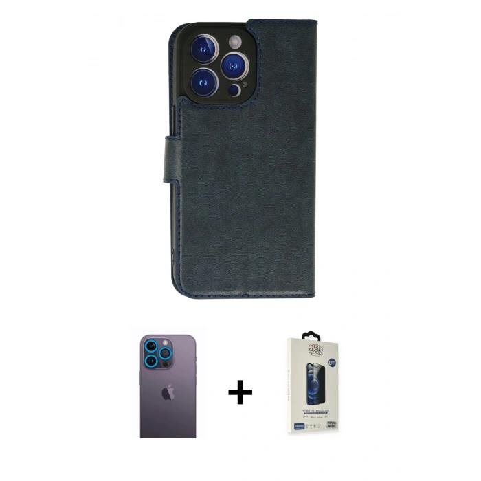MARSİLYAN™- iPhone 13 Pro Max Kılıf Siluet Işık Serisi - Siyah Bilvis Hayalet Cam Ekran Koruyucu + Mavi Neon Fosforlu Kamera Lens