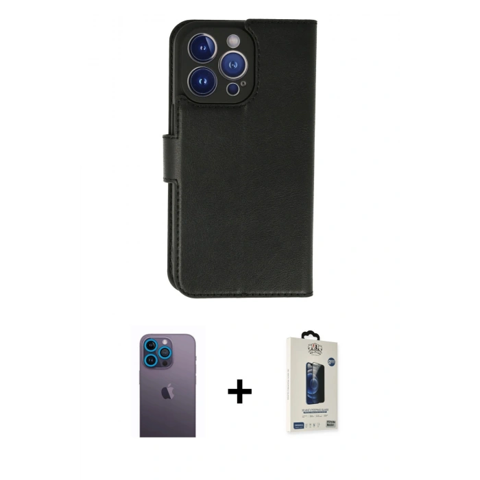 MARSİLYAN™- iPhone 13 Pro Max Kılıf Siluet Işık Serisi - Siyah Bilvis Hayalet Cam Ekran Koruyucu + Mavi Neon Fosforlu Kamera Lens