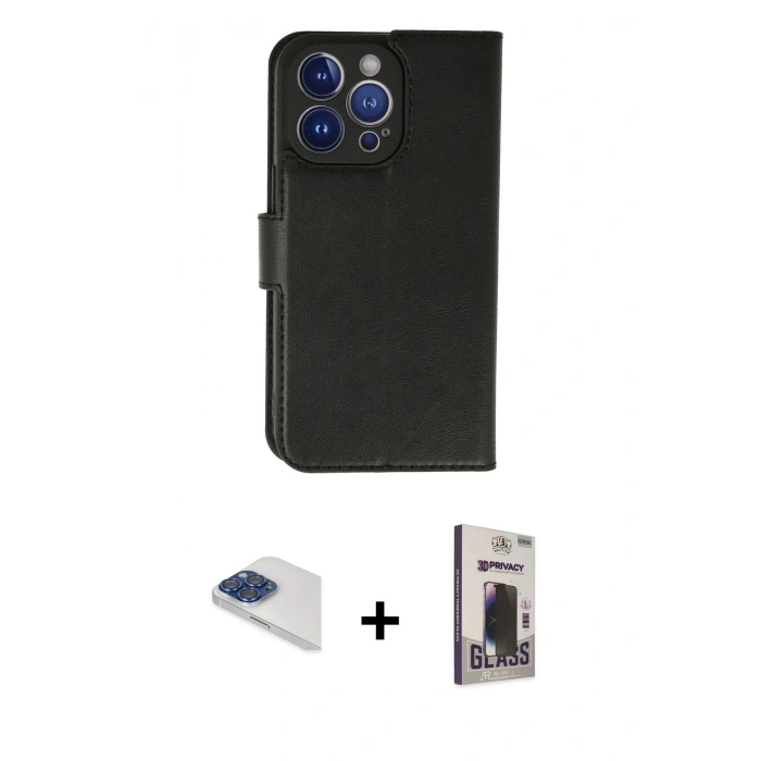 MARSİLYAN™- iPhone 13 Pro Max Kılıf Siluet Işık Serisi - Siyah Bilvis Hayalet Cam Ekran Koruyucu + Pers Alüminyum Kamera Lens - LT