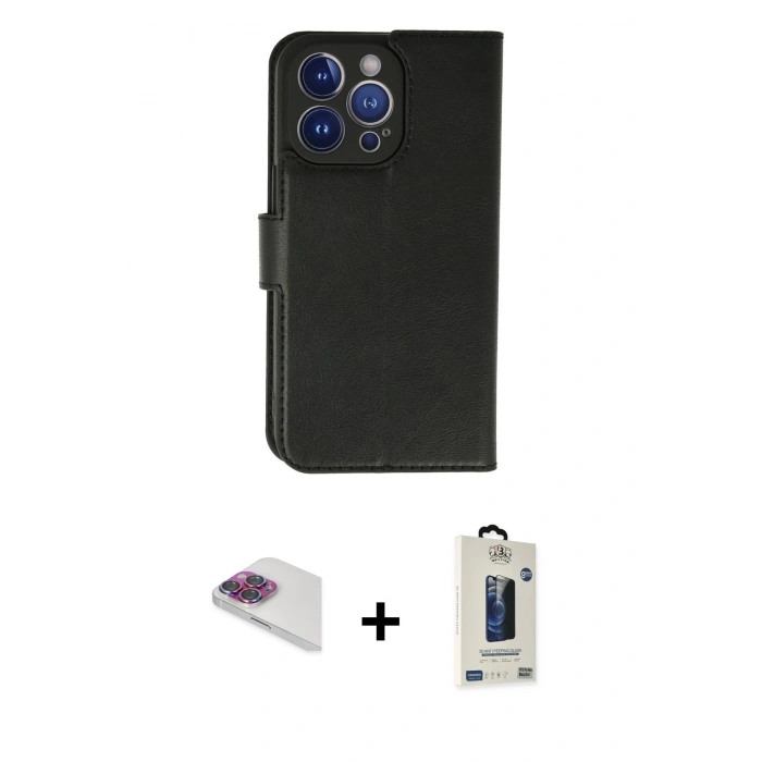 MARSİLYAN™- iPhone 13 Pro Max Kılıf Siluet Işık Serisi - Siyah Bilvis Hayalet Cam Ekran Koruyucu + Pers Alüminyum Kamera Lens - GI