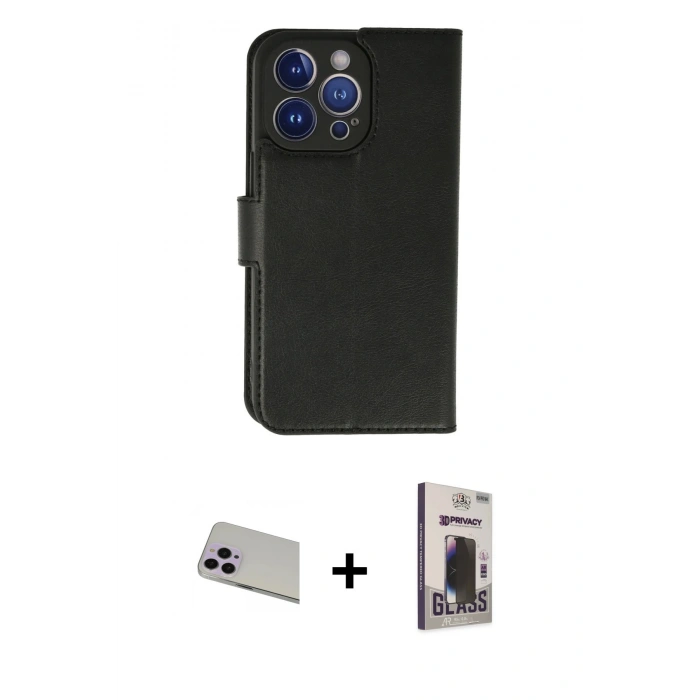 MARSİLYAN™- iPhone 13 Pro Max Kılıf Siluet Işık Serisi - Siyah Bilvis Hayalet Cam Ekran Koruyucu + Rainbow Kamera Lens Koruma Cam - MR