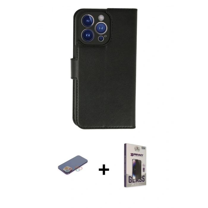MARSİLYAN™- iPhone 13 Pro Max Kılıf Siluet Işık Serisi - Siyah Bilvis Hayalet Cam Ekran Koruyucu + Renkli Kamera Lens Koruma Cam - PE