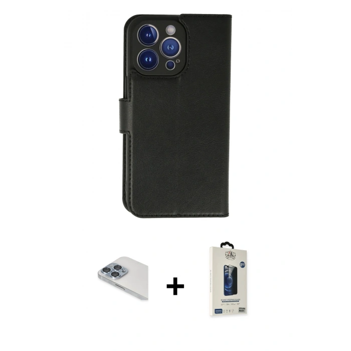 MARSİLYAN™- iPhone 13 Pro Max Kılıf Siluet Işık Serisi - Siyah Bilvis Hayalet Cam Ekran Koruyucu + Pers Alüminyum Kamera Lens - SABE