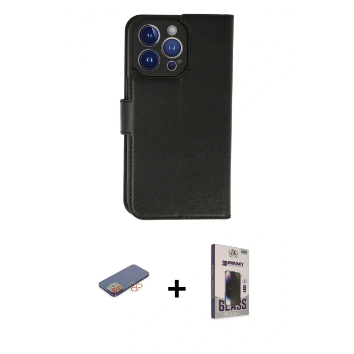 MARSİLYAN™- iPhone 13 Pro Max Kılıf Siluet Işık Serisi - Siyah Bilvis Hayalet Cam Ekran Koruyucu + Turuncu Renkli Kamera Lens Koruma Cam