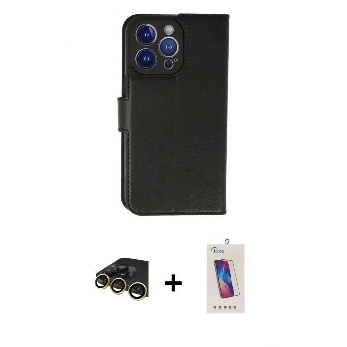 MARSİLYAN™- iPhone 13 Pro Max Kılıf Siluet Işık Serisi - Siyah Joko 5D Cam + Raze Metal Kamera Lens - GD