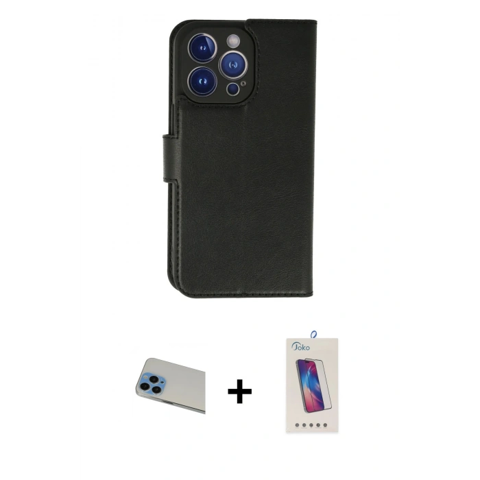 MARSİLYAN™- iPhone 13 Pro Max Kılıf Siluet Işık Serisi - Siyah Joko 5D Cam + Rainbow Kamera Lens Koruma Cam - MI