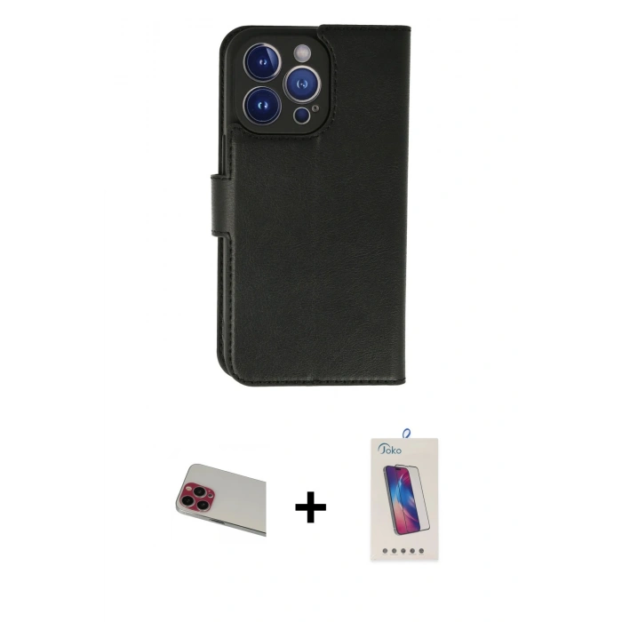 MARSİLYAN™- iPhone 13 Pro Max Kılıf Siluet Işık Serisi - Siyah Joko 5D Cam + Rainbow Kamera Lens Koruma Cam - KI
