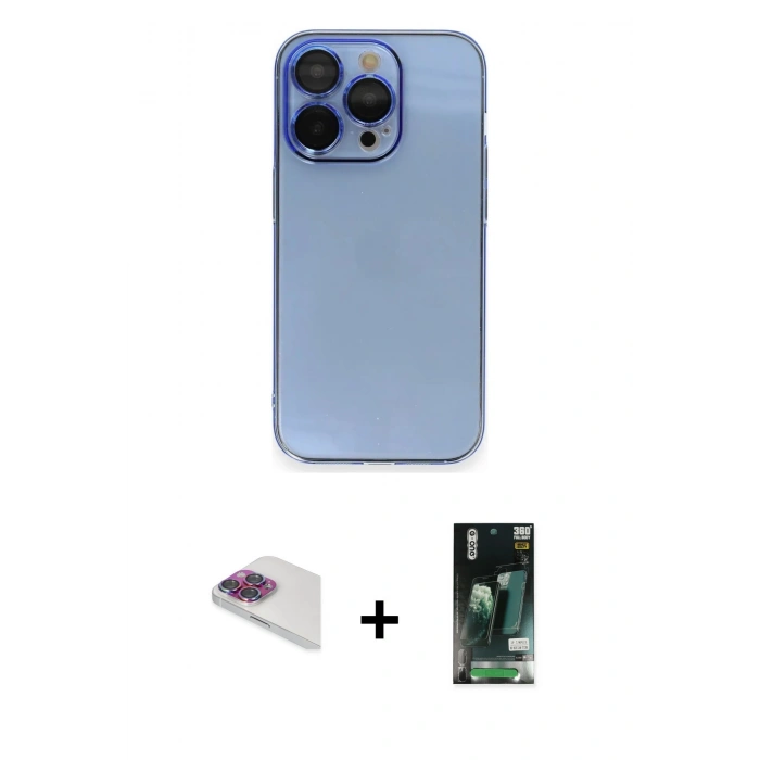 MARSİLYAN™- iPhone 13 Pro Max Kılıf Siluet Minimal Özel Seri - Şeffaf 360 Full Body Arka Koruyucu + Gökkuşağı Pers Alüminyum Kamera Lens