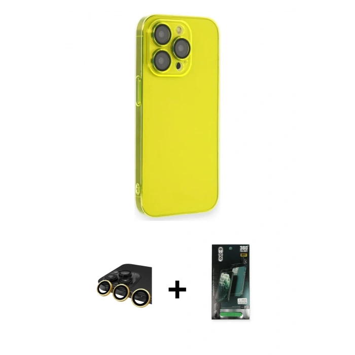 MARSİLYAN™- iPhone 13 Pro Max Kılıf Siluet Minimal Özel Seri - Şeffaf 360 Full Body Arka Koruyucu + Gold Raze Metal Kamera Lens
