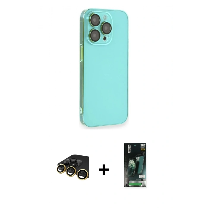 MARSİLYAN™- iPhone 13 Pro Max Kılıf Siluet Minimal Özel Seri - Şeffaf 360 Full Body Arka Koruyucu + Gold Raze Metal Kamera Lens