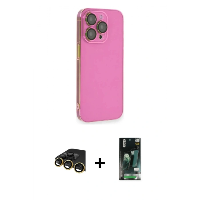 MARSİLYAN™- iPhone 13 Pro Max Kılıf Siluet Minimal Özel Seri - Şeffaf 360 Full Body Arka Koruyucu + Gold Raze Metal Kamera Lens