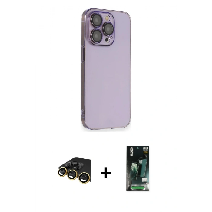 MARSİLYAN™- iPhone 13 Pro Max Kılıf Siluet Minimal Özel Seri - Şeffaf 360 Full Body Arka Koruyucu + Gold Raze Metal Kamera Lens