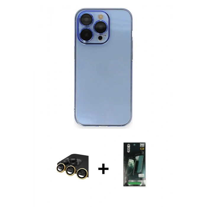MARSİLYAN™- iPhone 13 Pro Max Kılıf Siluet Minimal Özel Seri - Şeffaf 360 Full Body Arka Koruyucu + Gold Raze Metal Kamera Lens