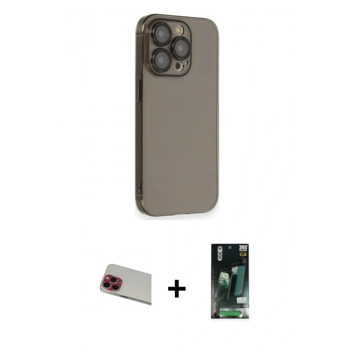 MARSİLYAN™- iPhone 13 Pro Max Kılıf Siluet Minimal Özel Seri - Şeffaf 360 Full Body Arka Koruyucu + Rainbow Kamera Lens Koruma Cam - KI