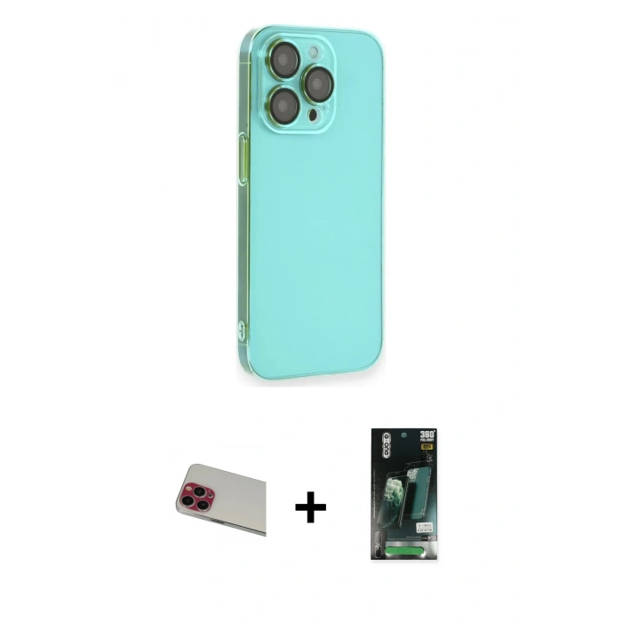 MARSİLYAN™- iPhone 13 Pro Max Kılıf Siluet Minimal Özel Seri - Şeffaf 360 Full Body Arka Koruyucu + Rainbow Kamera Lens Koruma Cam - KI