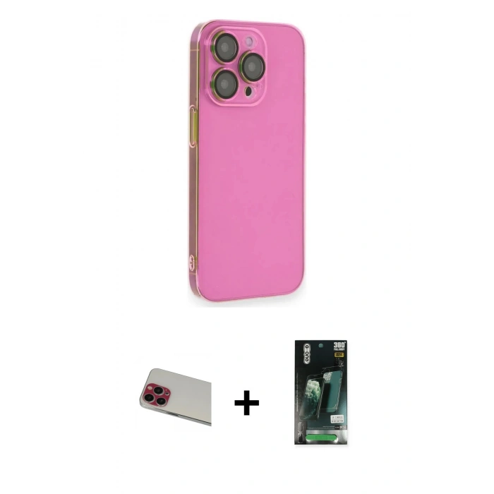MARSİLYAN™- iPhone 13 Pro Max Kılıf Siluet Minimal Özel Seri - Şeffaf 360 Full Body Arka Koruyucu + Rainbow Kamera Lens Koruma Cam - KI