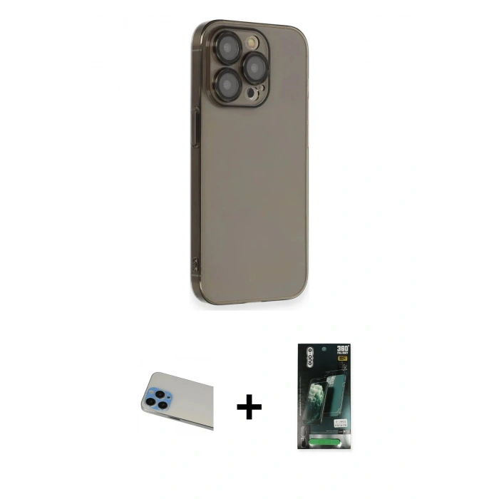 MARSİLYAN™- iPhone 13 Pro Max Kılıf Siluet Minimal Özel Seri - Şeffaf 360 Full Body Arka Koruyucu + Rainbow Kamera Lens Koruma Cam - MI