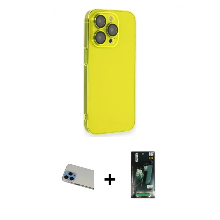 MARSİLYAN™- iPhone 13 Pro Max Kılıf Siluet Minimal Özel Seri - Şeffaf 360 Full Body Arka Koruyucu + Rainbow Kamera Lens Koruma Cam - MI