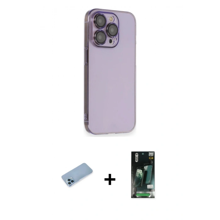 MARSİLYAN™- iPhone 13 Pro Max Kılıf Siluet Minimal Özel Seri - Şeffaf 360 Full Body Arka Koruyucu + Mavi Shine Kamera Lens Koruma Cam
