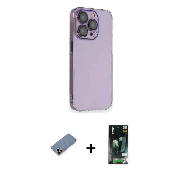 MARSİLYAN™- iPhone 13 Pro Max Kılıf Siluet Minimal Özel Seri - Şeffaf 360 Full Body Arka Koruyucu + Metal Kamera Lens Koruma Cam - MR