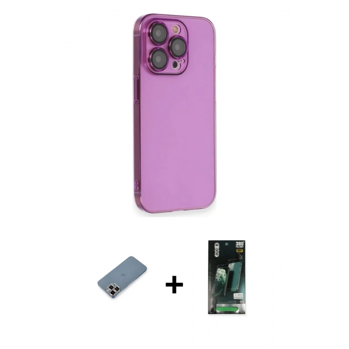 MARSİLYAN™- iPhone 13 Pro Max Kılıf Siluet Minimal Özel Seri - Şeffaf 360 Full Body Arka Koruyucu + Metal Kamera Lens Koruma Cam - MR