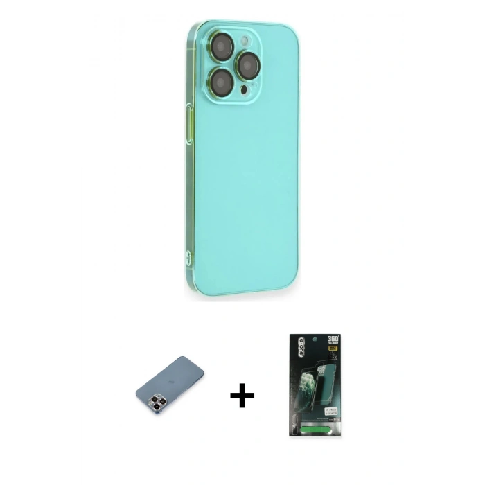 MARSİLYAN™- iPhone 13 Pro Max Kılıf Siluet Minimal Özel Seri - Şeffaf 360 Full Body Arka Koruyucu + Metal Kamera Lens Koruma Cam - MR