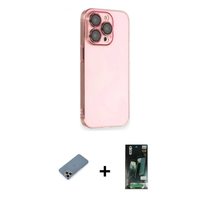 MARSİLYAN™- iPhone 13 Pro Max Kılıf Siluet Minimal Özel Seri - Şeffaf 360 Full Body Arka Koruyucu + Metal Kamera Lens Koruma Cam - MR