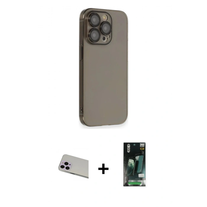 MARSİLYAN™- iPhone 13 Pro Max Kılıf Siluet Minimal Özel Seri - Şeffaf 360 Full Body Arka Koruyucu + Mor Rainbow Kamera Lens Koruma Cam