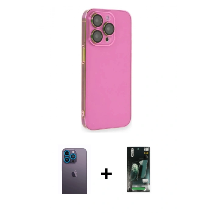 MARSİLYAN™- iPhone 13 Pro Max Kılıf Siluet Minimal Özel Seri - Şeffaf 360 Full Body Arka Koruyucu + Neon Fosforlu Kamera Lens - MI