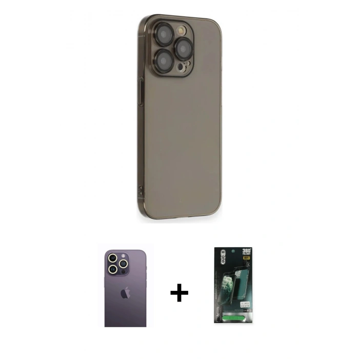 MARSİLYAN™- iPhone 13 Pro Max Kılıf Siluet Minimal Özel Seri - Şeffaf 360 Full Body Arka Koruyucu + Neon Fosforlu Kamera Lens - BZ
