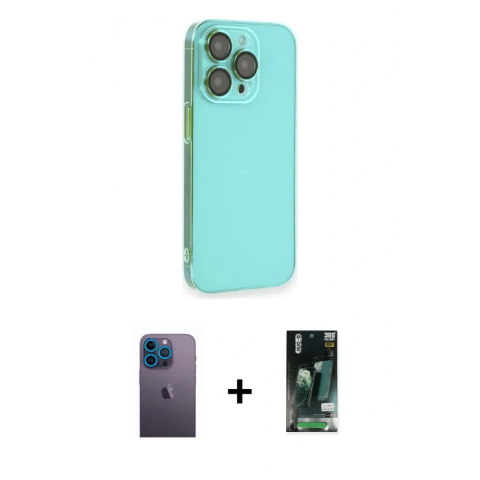 MARSİLYAN™- iPhone 13 Pro Max Kılıf Siluet Minimal Özel Seri - Şeffaf 360 Full Body Arka Koruyucu + Neon Fosforlu Kamera Lens - MI