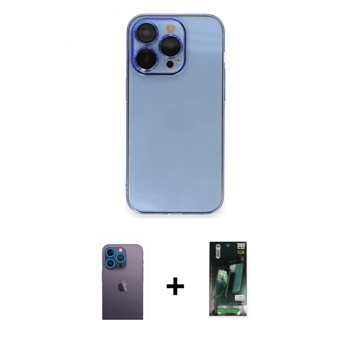 MARSİLYAN™- iPhone 13 Pro Max Kılıf Siluet Minimal Özel Seri - Şeffaf 360 Full Body Arka Koruyucu + Neon Fosforlu Kamera Lens - MI