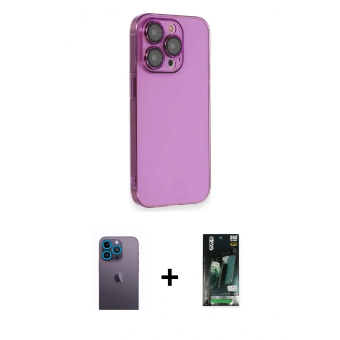MARSİLYAN™- iPhone 13 Pro Max Kılıf Siluet Minimal Özel Seri - Şeffaf 360 Full Body Arka Koruyucu + Neon Fosforlu Kamera Lens - MI