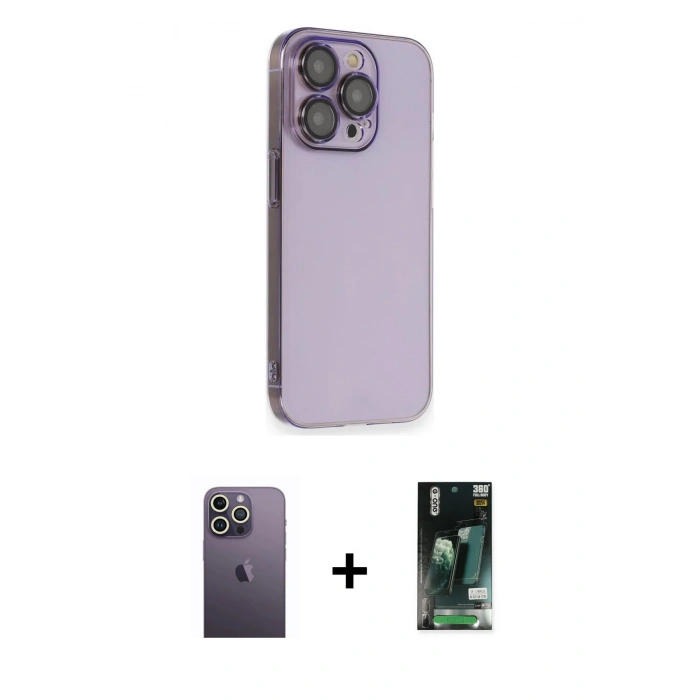 MARSİLYAN™- iPhone 13 Pro Max Kılıf Siluet Minimal Özel Seri - Şeffaf 360 Full Body Arka Koruyucu + Neon Fosforlu Kamera Lens - BZ