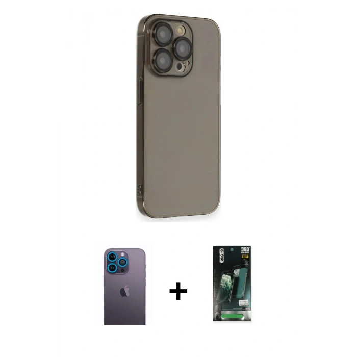 MARSİLYAN™- iPhone 13 Pro Max Kılıf Siluet Minimal Özel Seri - Şeffaf 360 Full Body Arka Koruyucu + Neon Fosforlu Kamera Lens - MI