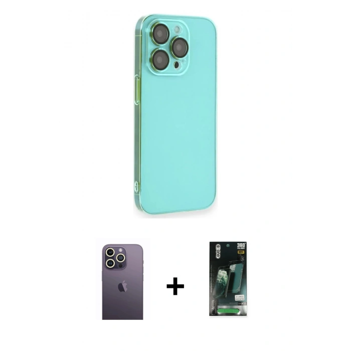 MARSİLYAN™- iPhone 13 Pro Max Kılıf Siluet Minimal Özel Seri - Şeffaf 360 Full Body Arka Koruyucu + Neon Fosforlu Kamera Lens - BZ