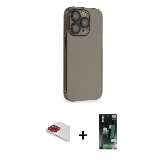 MARSİLYAN™- iPhone 13 Pro Max Kılıf Siluet Minimal Özel Seri - Şeffaf 360 Full Body Arka Koruyucu + Pers Alüminyum Kamera Lens - KI