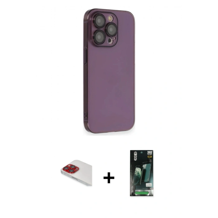 MARSİLYAN™- iPhone 13 Pro Max Kılıf Siluet Minimal Özel Seri - Şeffaf 360 Full Body Arka Koruyucu + Pers Alüminyum Kamera Lens - KI