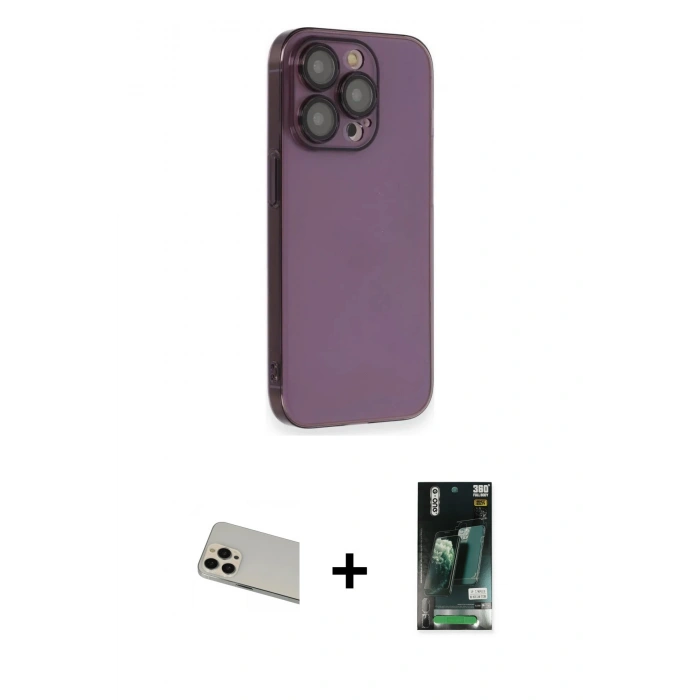MARSİLYAN™- iPhone 13 Pro Max Kılıf Siluet Minimal Özel Seri - Şeffaf 360 Full Body Arka Koruyucu + Rainbow Kamera Lens Koruma Cam - REGD