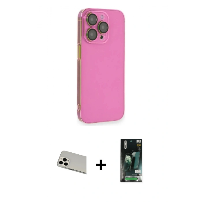 MARSİLYAN™- iPhone 13 Pro Max Kılıf Siluet Minimal Özel Seri - Şeffaf 360 Full Body Arka Koruyucu + Rainbow Kamera Lens Koruma Cam - BZ