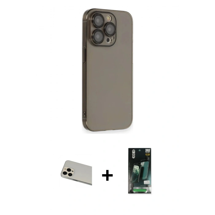 MARSİLYAN™- iPhone 13 Pro Max Kılıf Siluet Minimal Özel Seri - Şeffaf 360 Full Body Arka Koruyucu + Rainbow Kamera Lens Koruma Cam - REGD