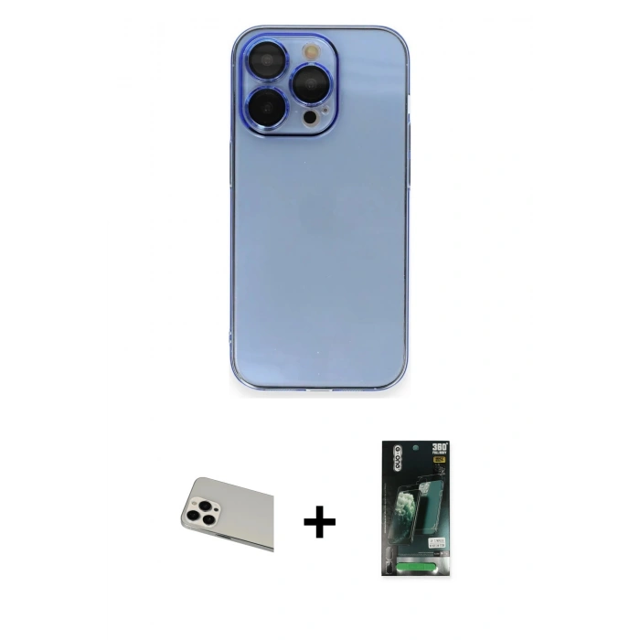 MARSİLYAN™- iPhone 13 Pro Max Kılıf Siluet Minimal Özel Seri - Şeffaf 360 Full Body Arka Koruyucu + Rainbow Kamera Lens Koruma Cam - BZ