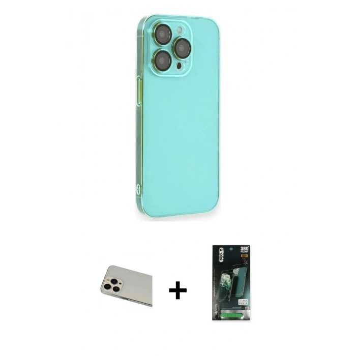 MARSİLYAN™- iPhone 13 Pro Max Kılıf Siluet Minimal Özel Seri - Şeffaf 360 Full Body Arka Koruyucu + Rainbow Kamera Lens Koruma Cam - REGD